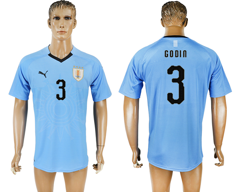 2018 world cup Maillot de foot Uruguay #3 GODIN BLUE